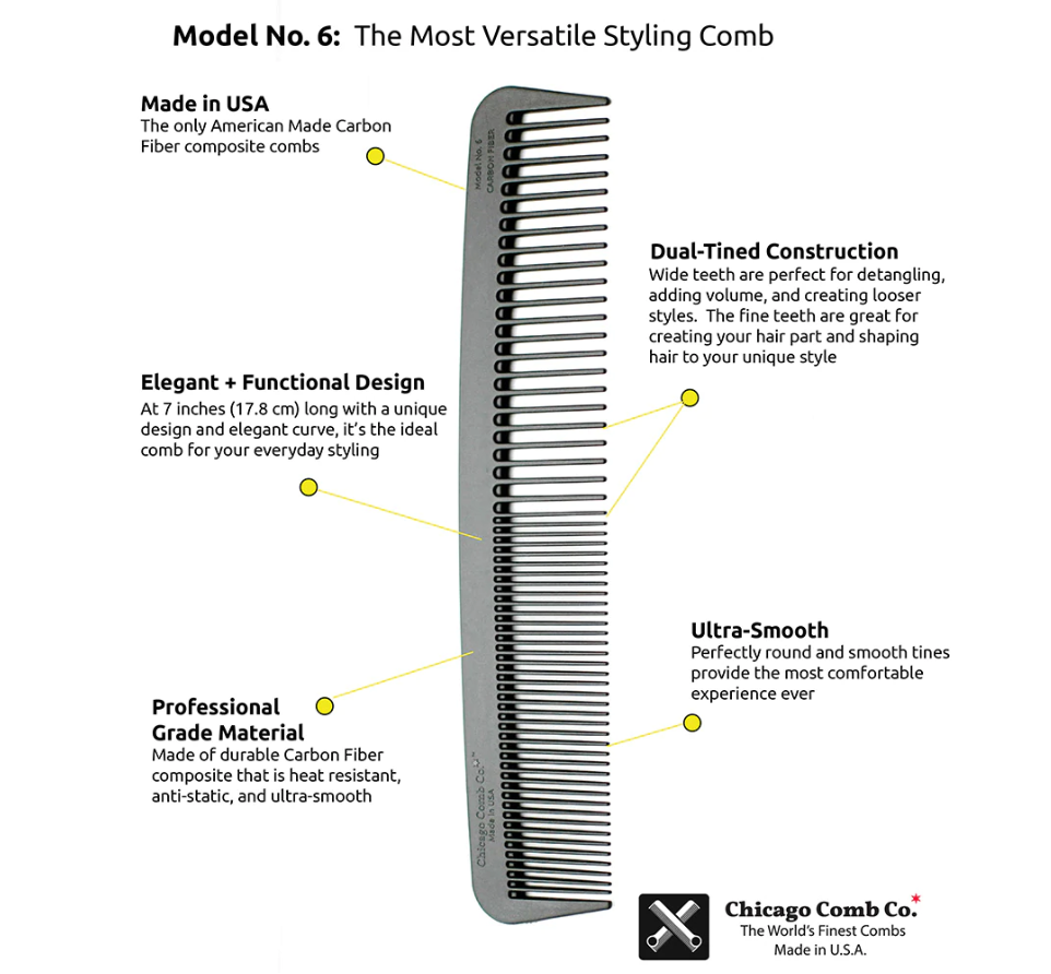 Chicago Comb Model No. 6 Carbon Fiber Comb